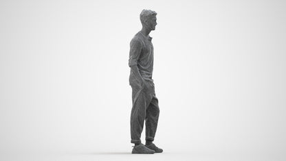 realistic 3D people man casual standing, render-ready for V-Ray and Corona, FBX OBJ, wireframe side view