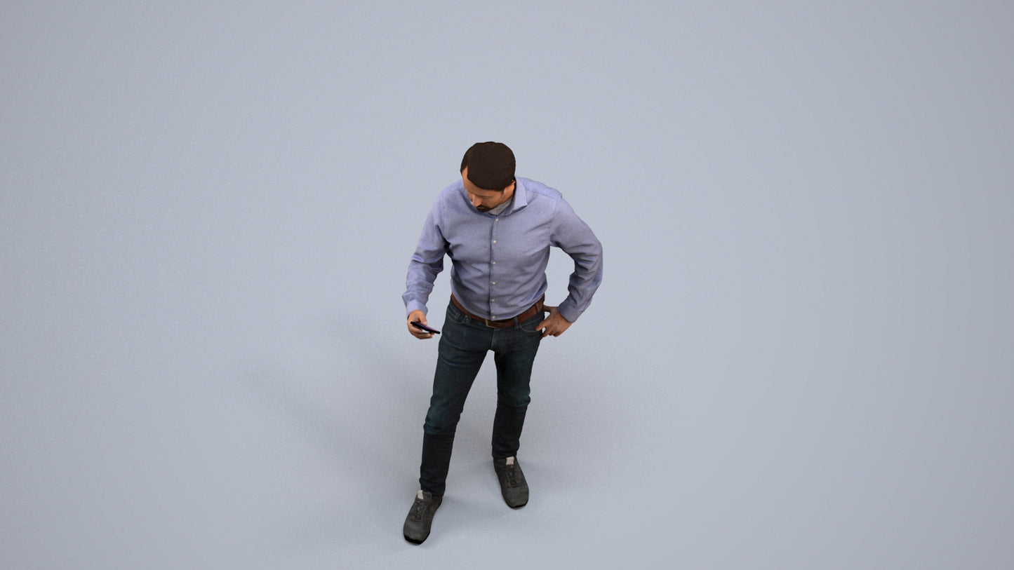 3D scanned man standing business, photorealistic archviz people for Enscape and SketchUp, back view render
