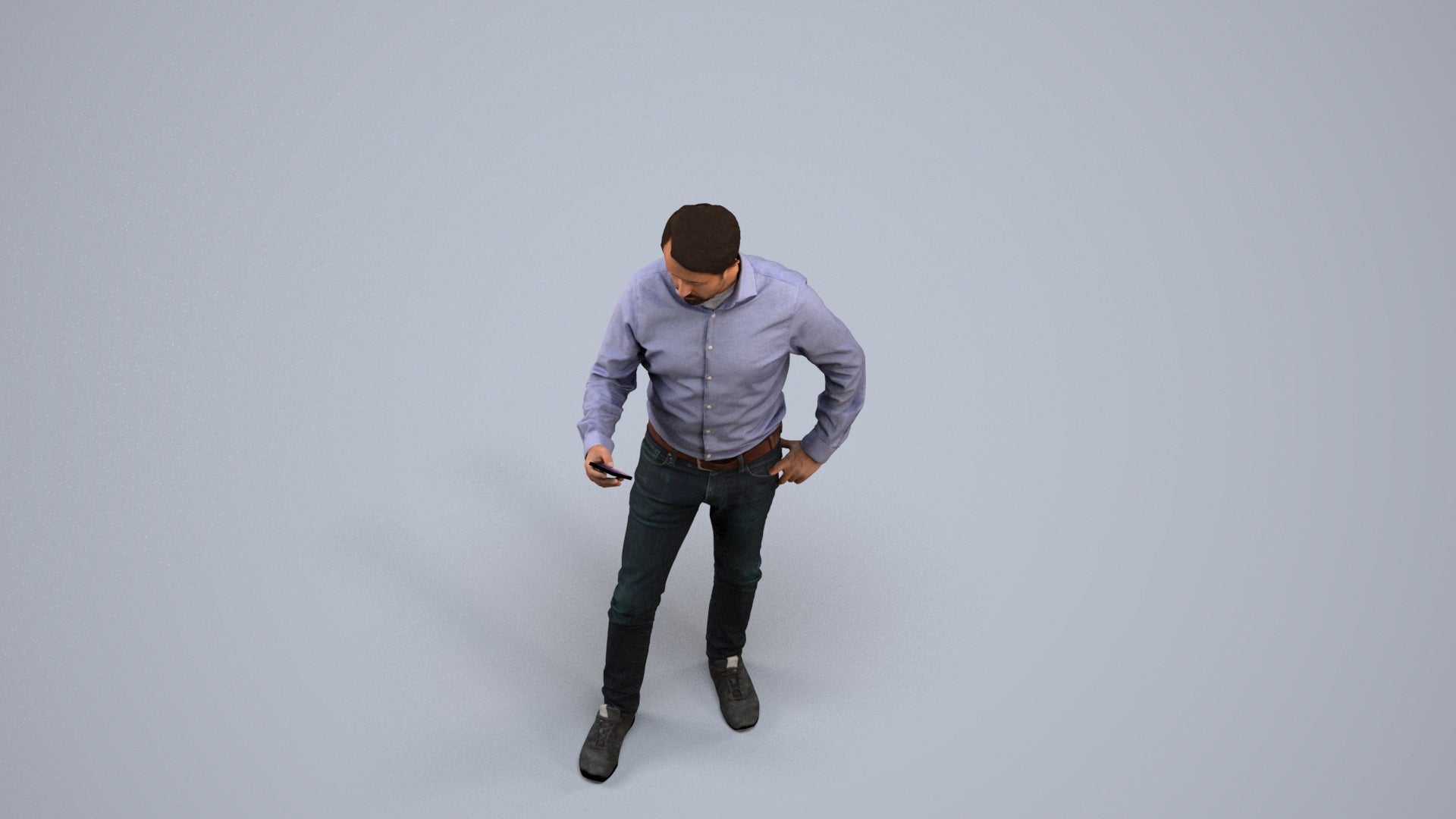 3D scanned man standing business, photorealistic archviz people for Enscape and SketchUp, back view render