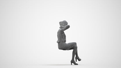 realistic 3D woman casual sitting, scanned archviz people for Blender and 3ds Max, wireframe side view
