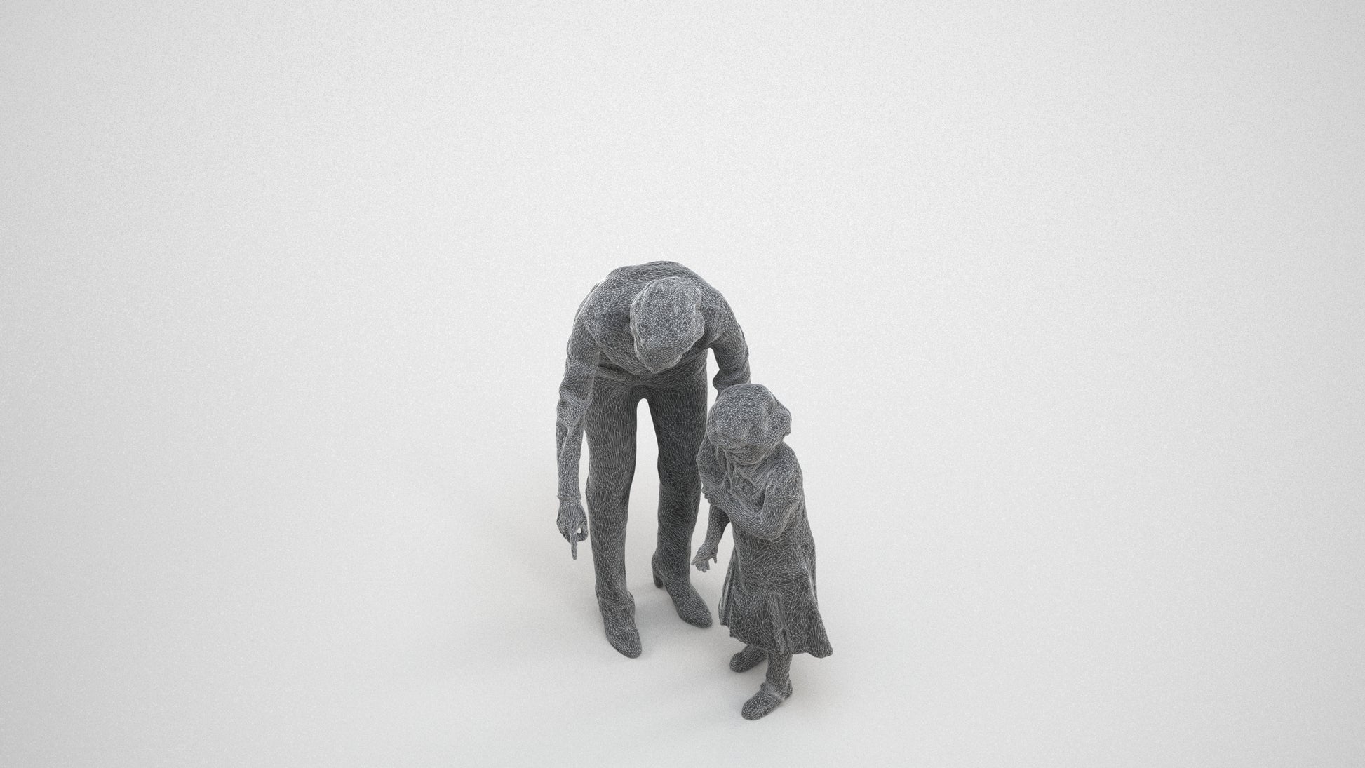 3D people model girl kids, scanned human for 3ds Max rendering, wireframe three-quarter view