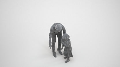 3D people model girl kids, scanned human for 3ds Max rendering, wireframe three-quarter view