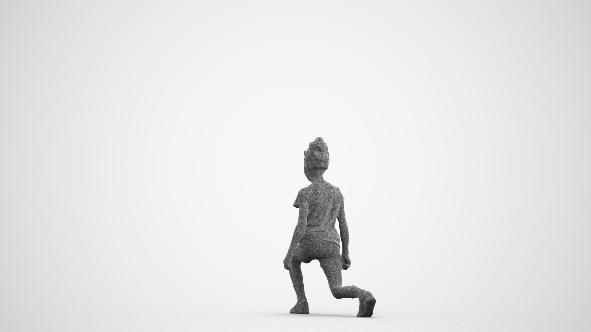 realistic 3D girl casual kids, scanned archviz people for Blender and 3ds Max, wireframe front view