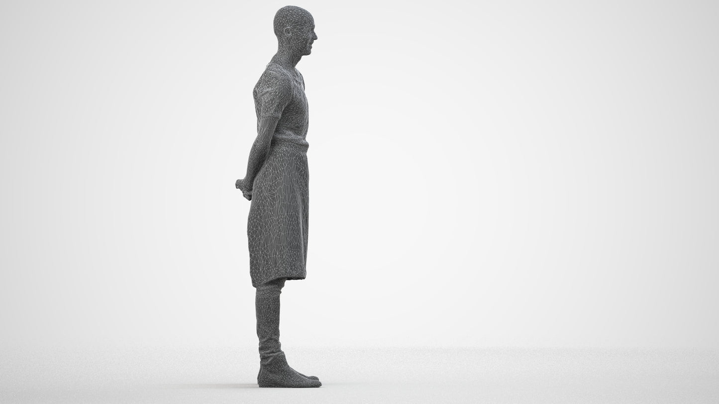 realistic 3D man hospitality, scanned archviz people for Blender and 3ds Max, wireframe side view