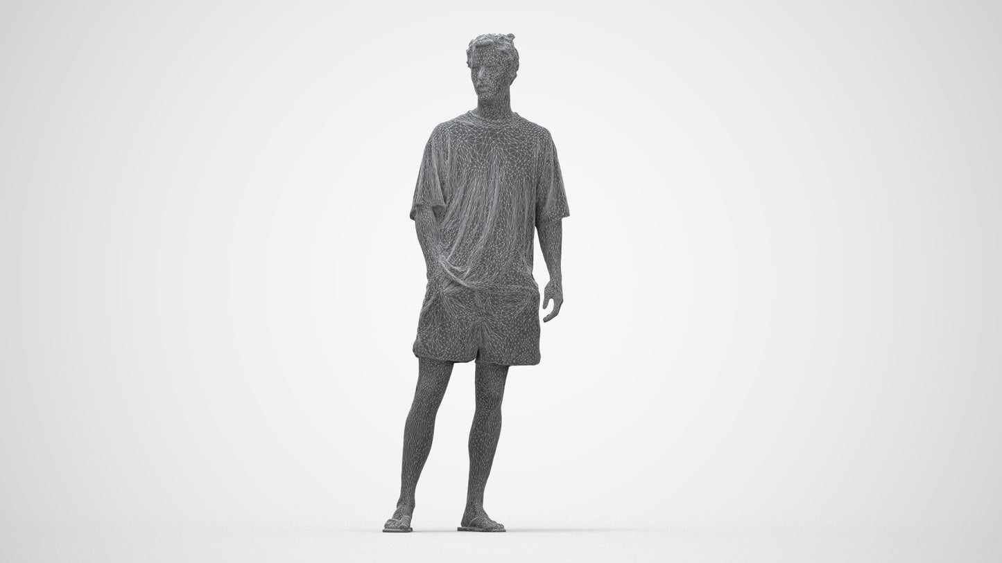 3D scanned man standing casual, photorealistic archviz people for Enscape and SketchUp, wireframe back view