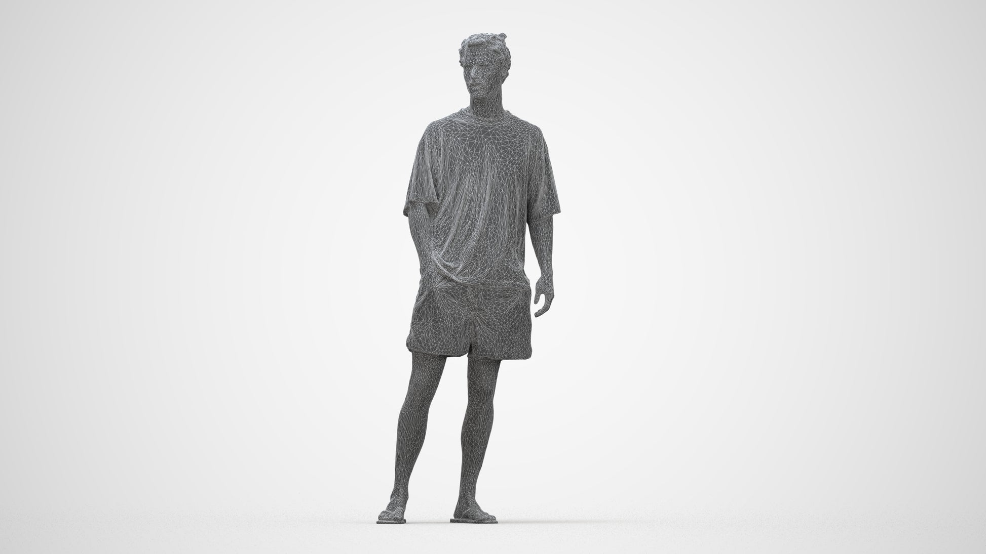3D scanned man standing casual, photorealistic archviz people for Enscape and SketchUp, wireframe back view