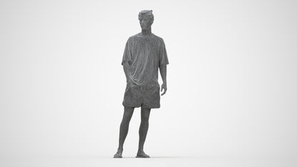 3D scanned man standing casual, photorealistic archviz people for Enscape and SketchUp, wireframe back view