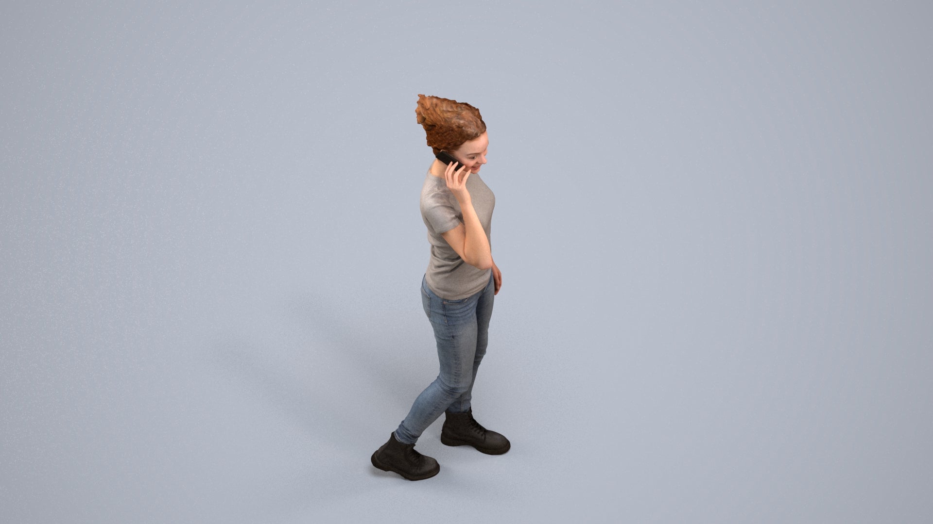 3D human model woman casual walking, photogrammetry scanned person for archviz, back view render