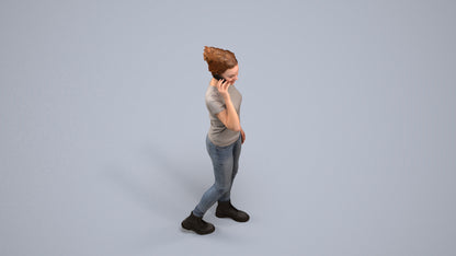 3D human model woman casual walking, photogrammetry scanned person for archviz, back view render