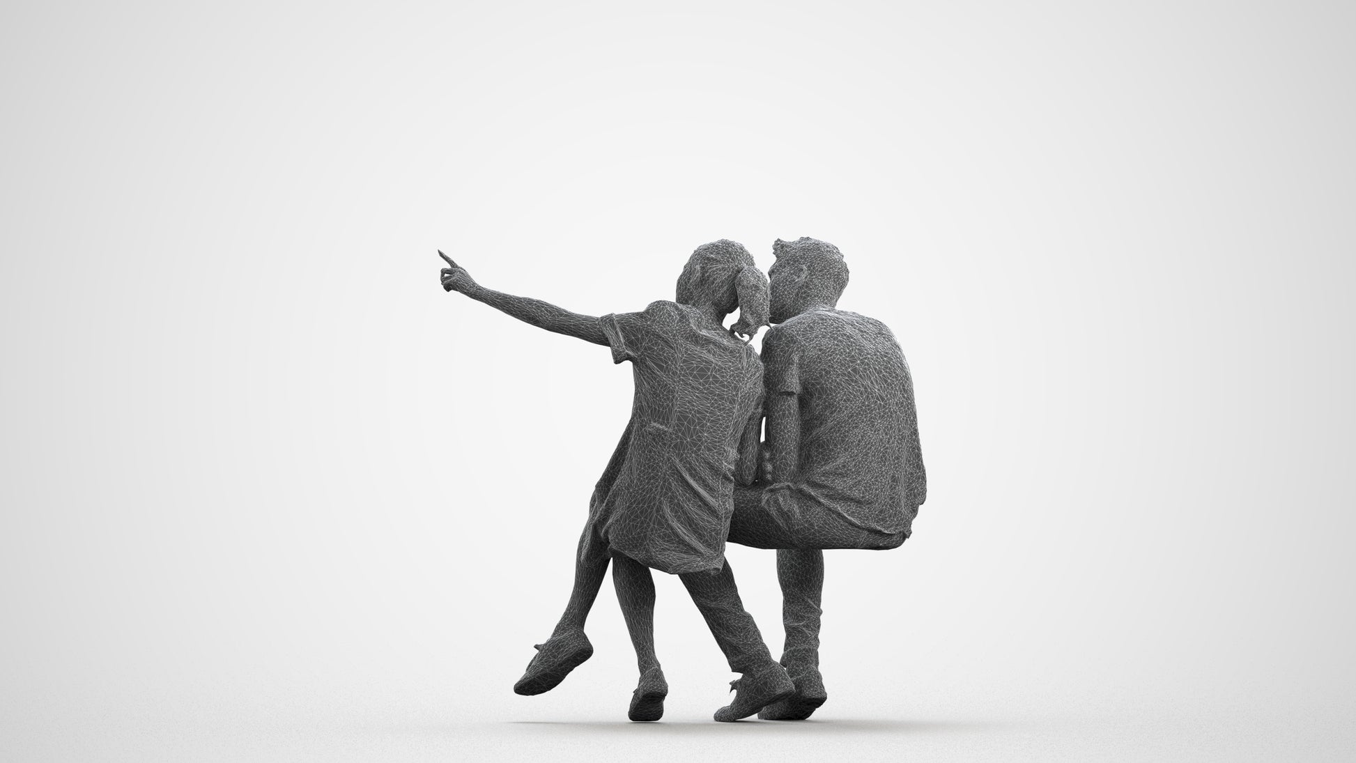 scanned 3D woman casual business, photogrammetry people for Enscape and V-Ray, wireframe front view