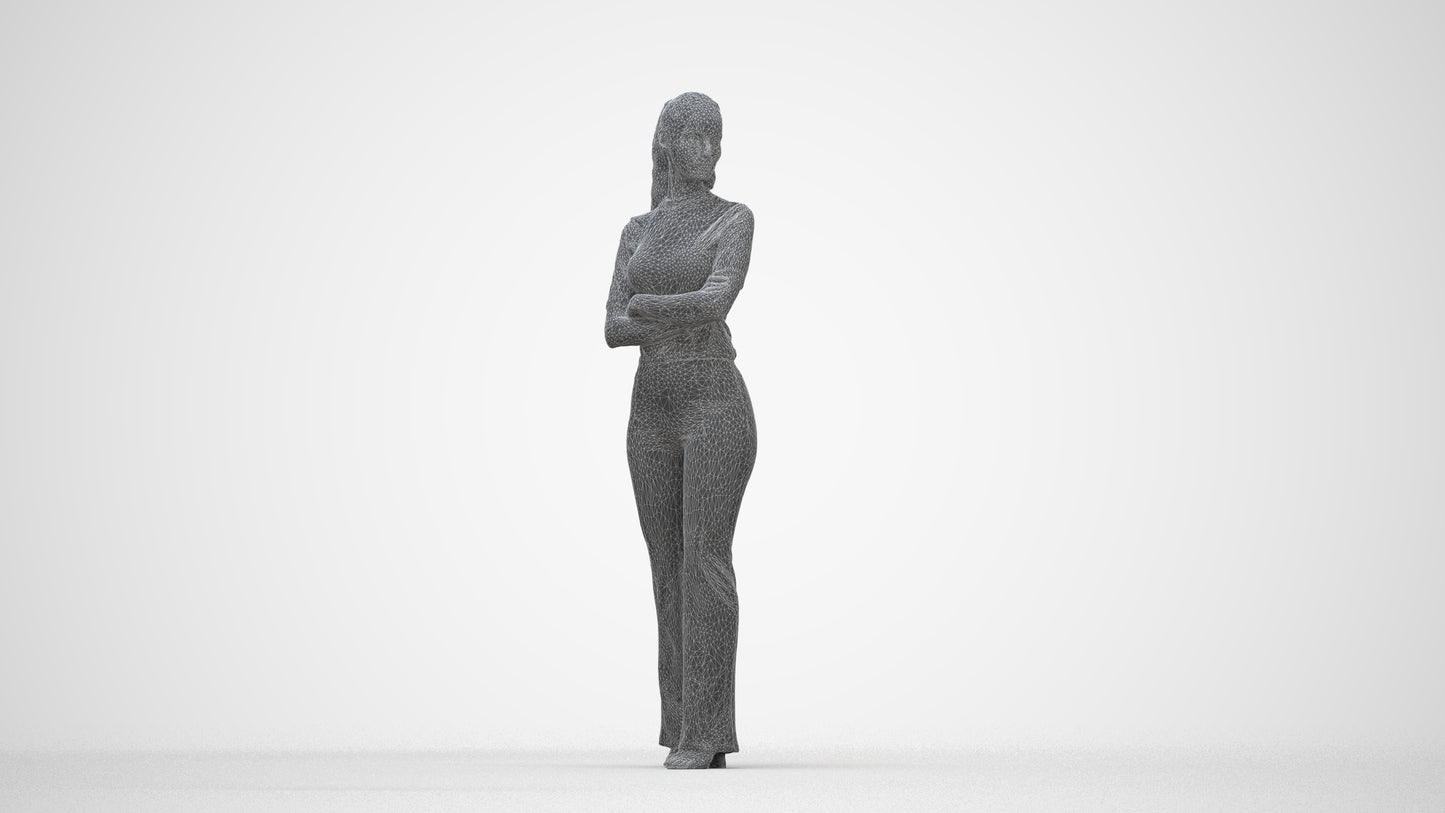 realistic 3D people woman casual standing, render-ready for V-Ray and Corona, FBX OBJ, wireframe back view