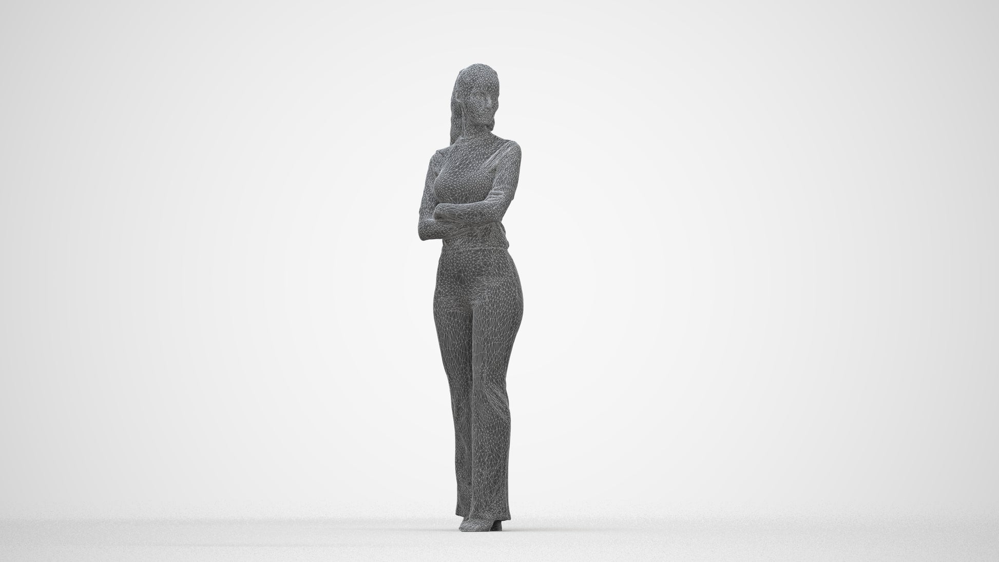 realistic 3D people woman casual standing, render-ready for V-Ray and Corona, FBX OBJ, wireframe back view