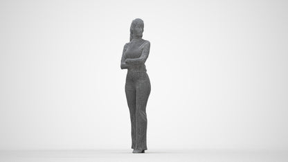 realistic 3D people woman casual standing, render-ready for V-Ray and Corona, FBX OBJ, wireframe back view