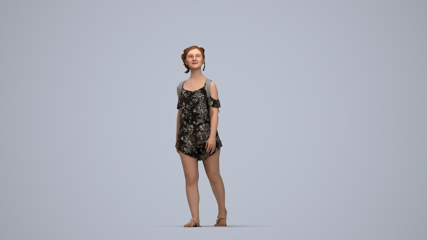 scanned 3D girl casual kids, photogrammetry people for Enscape and V-Ray, top-down view render