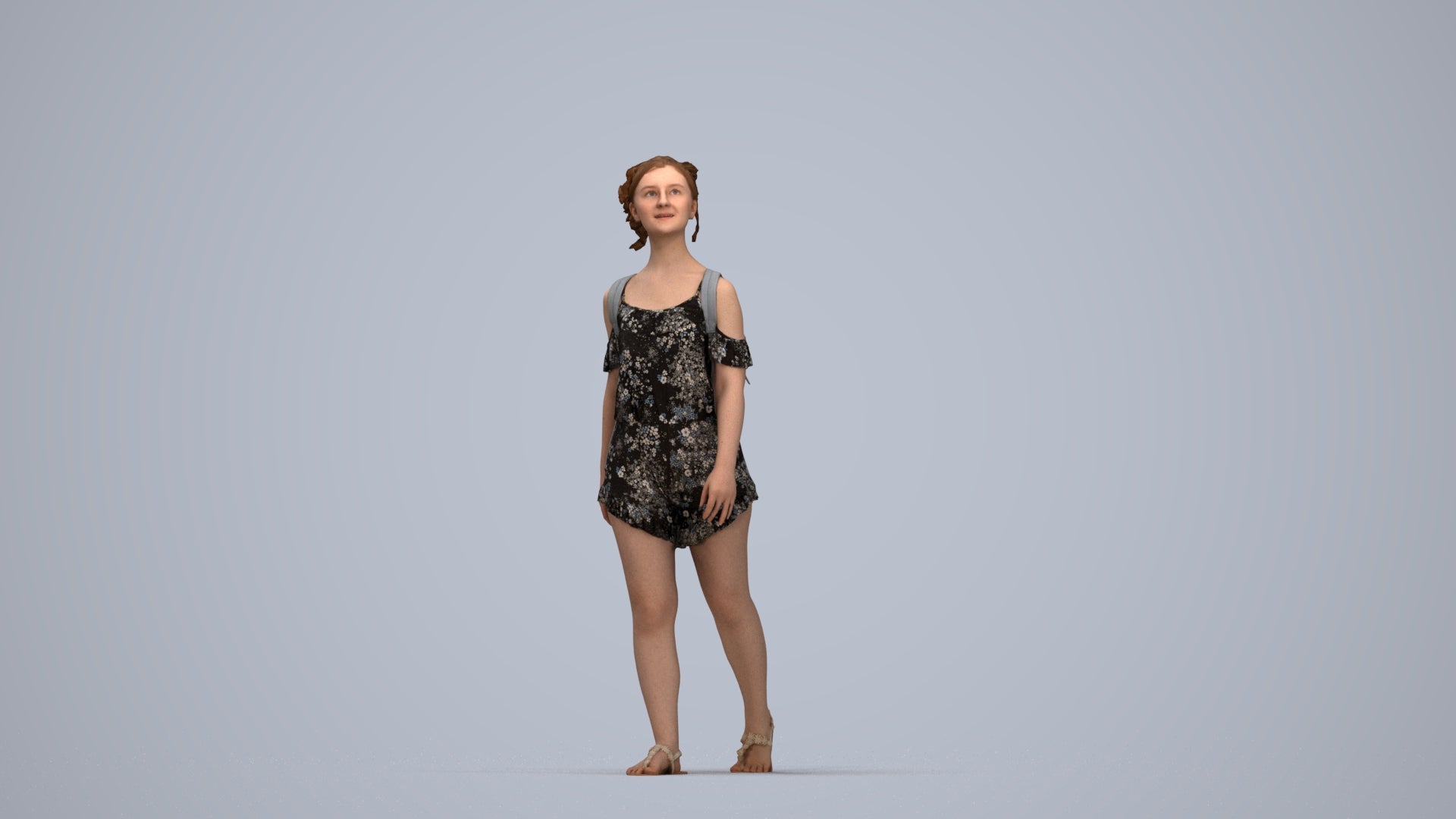 scanned 3D girl casual kids, photogrammetry people for Enscape and V-Ray, top-down view render