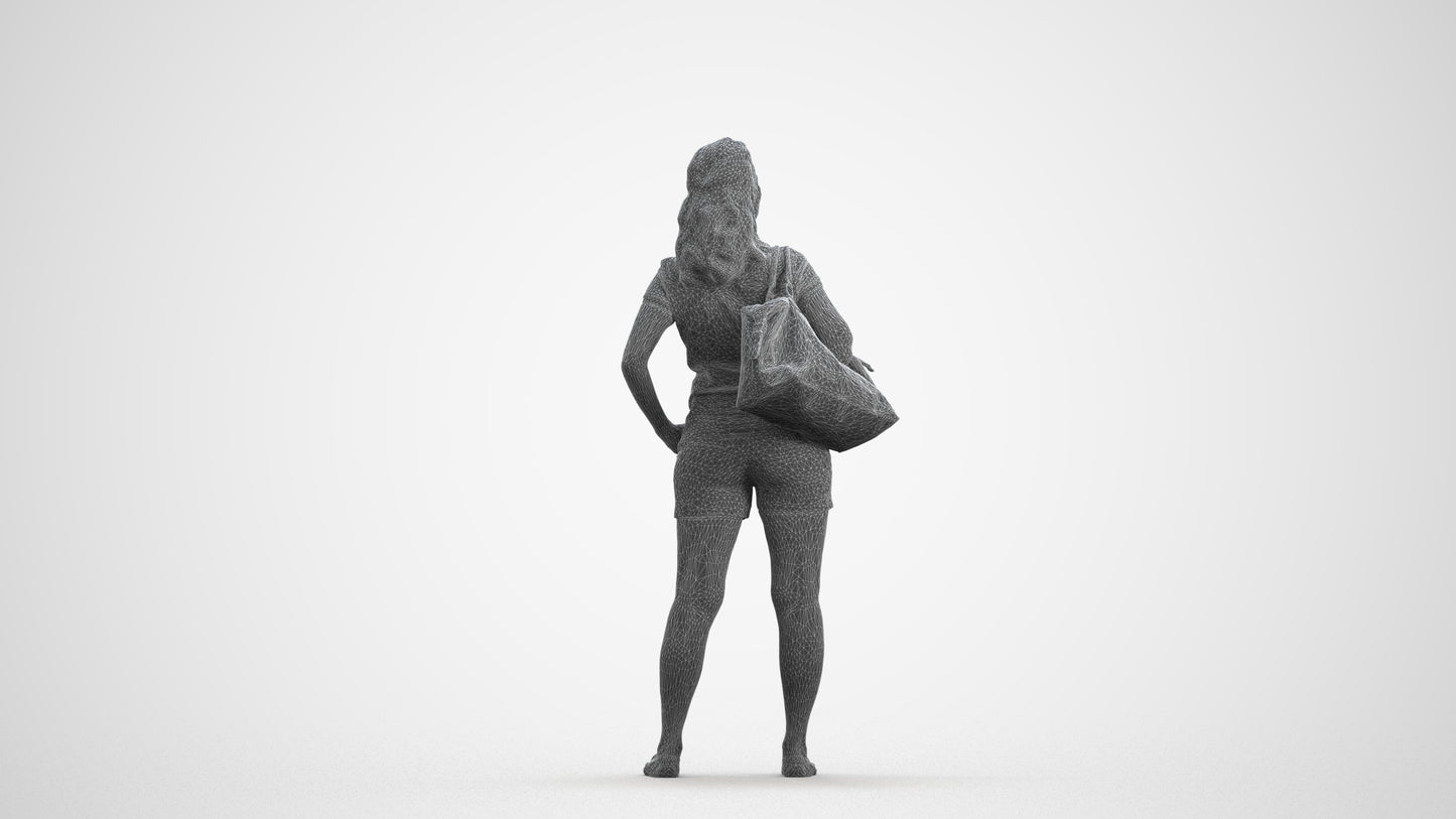 scanned 3D woman casual standing, photogrammetry people for Enscape and V-Ray, wireframe front view
