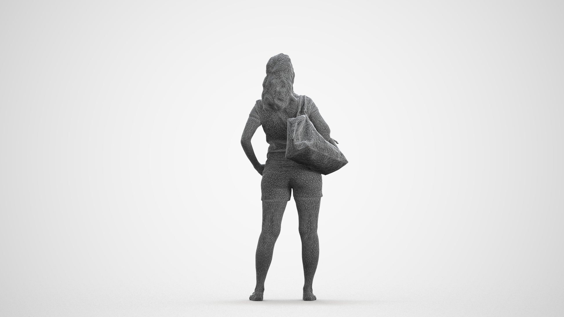 scanned 3D woman casual standing, photogrammetry people for Enscape and V-Ray, wireframe front view