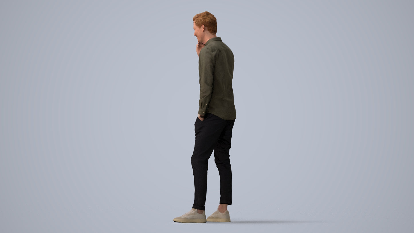 realistic 3D human man casual standing, archviz people FBX OBJ for Blender, three-quarter view render