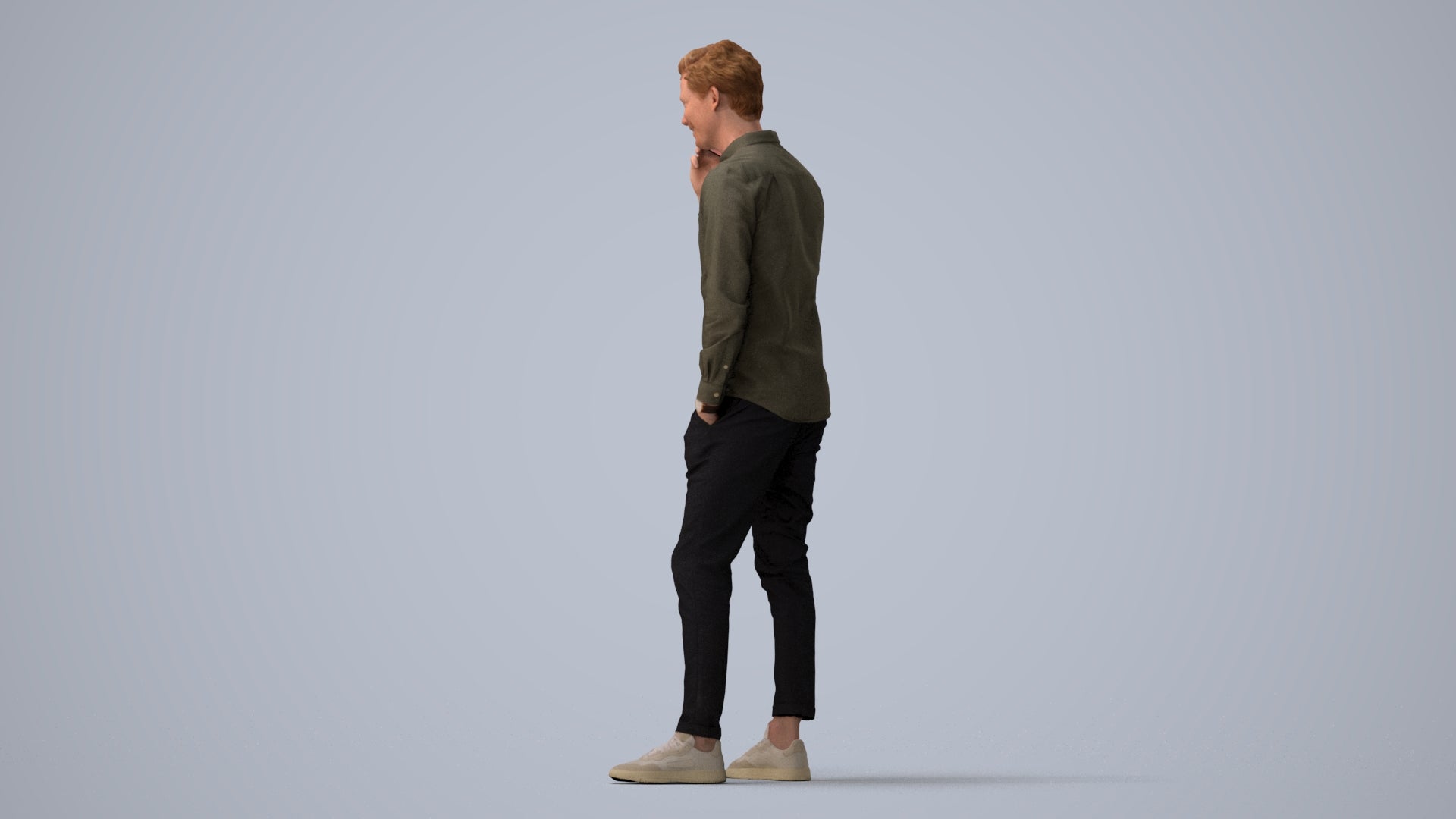 realistic 3D human man casual standing, archviz people FBX OBJ for Blender, three-quarter view render