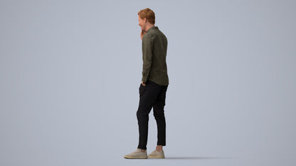 realistic 3D human man casual standing, archviz people FBX OBJ for Blender, three-quarter view render