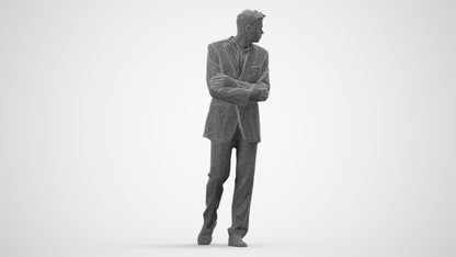 3D human model man business, photogrammetry scanned person for archviz, wireframe side view