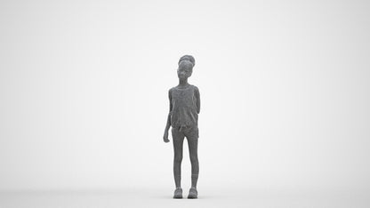 3D human model girl sport kids, photogrammetry scanned person for archviz, three-quarter front view render