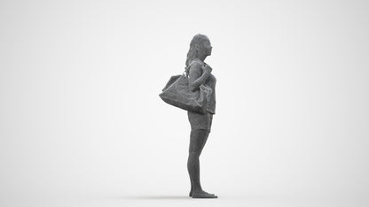 scanned 3D woman casual standing, photogrammetry people for Enscape and V-Ray, wireframe side view