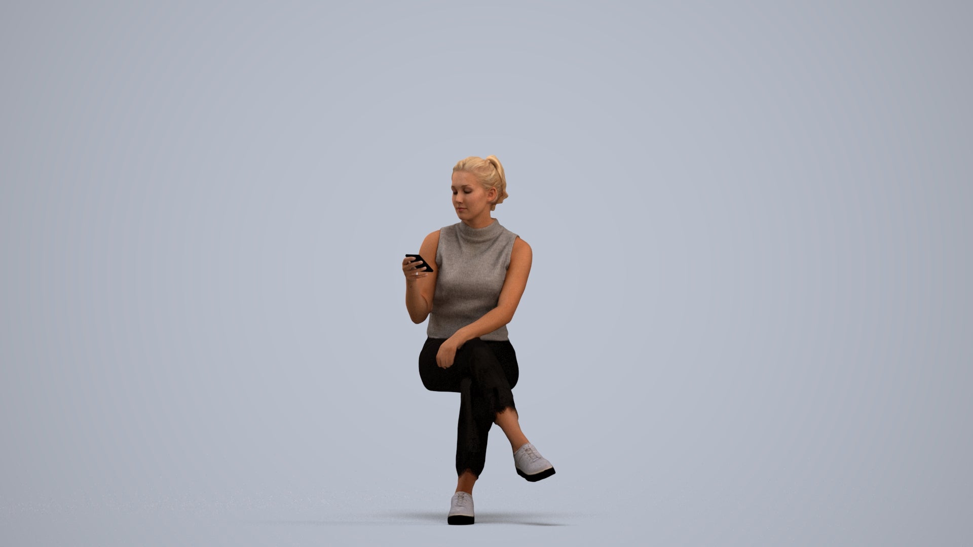 photogrammetry 3D woman casual sitting, realistic human model archviz FBX, standing pose render