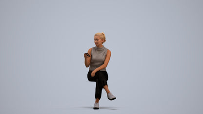 photogrammetry 3D woman casual sitting, realistic human model archviz FBX, standing pose render