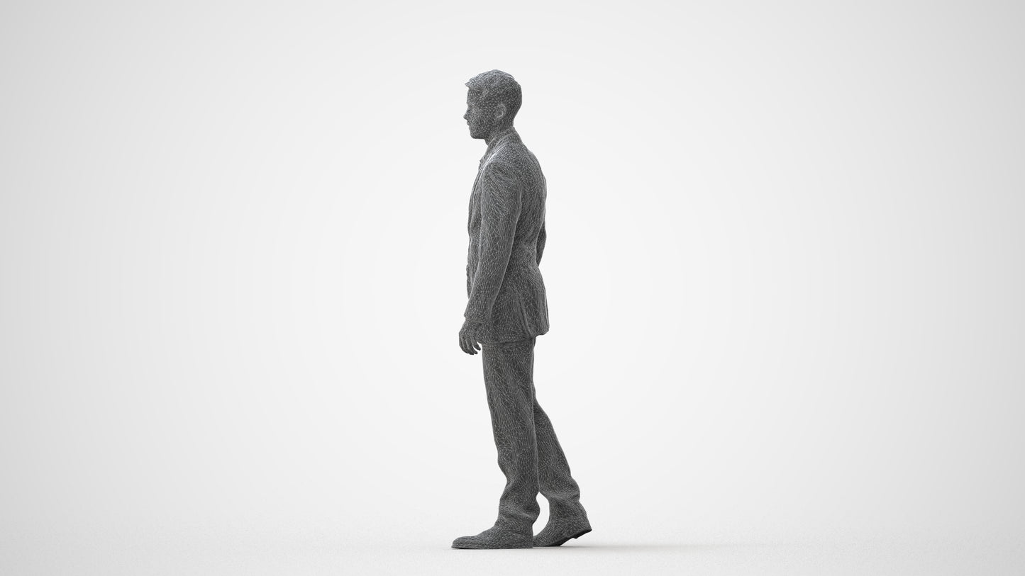 3D human model man business standing, photogrammetry scanned person for archviz, square thumbnail
