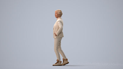realistic 3D human senior woman business standing, archviz people FBX OBJ for Blender, three-quarter view render