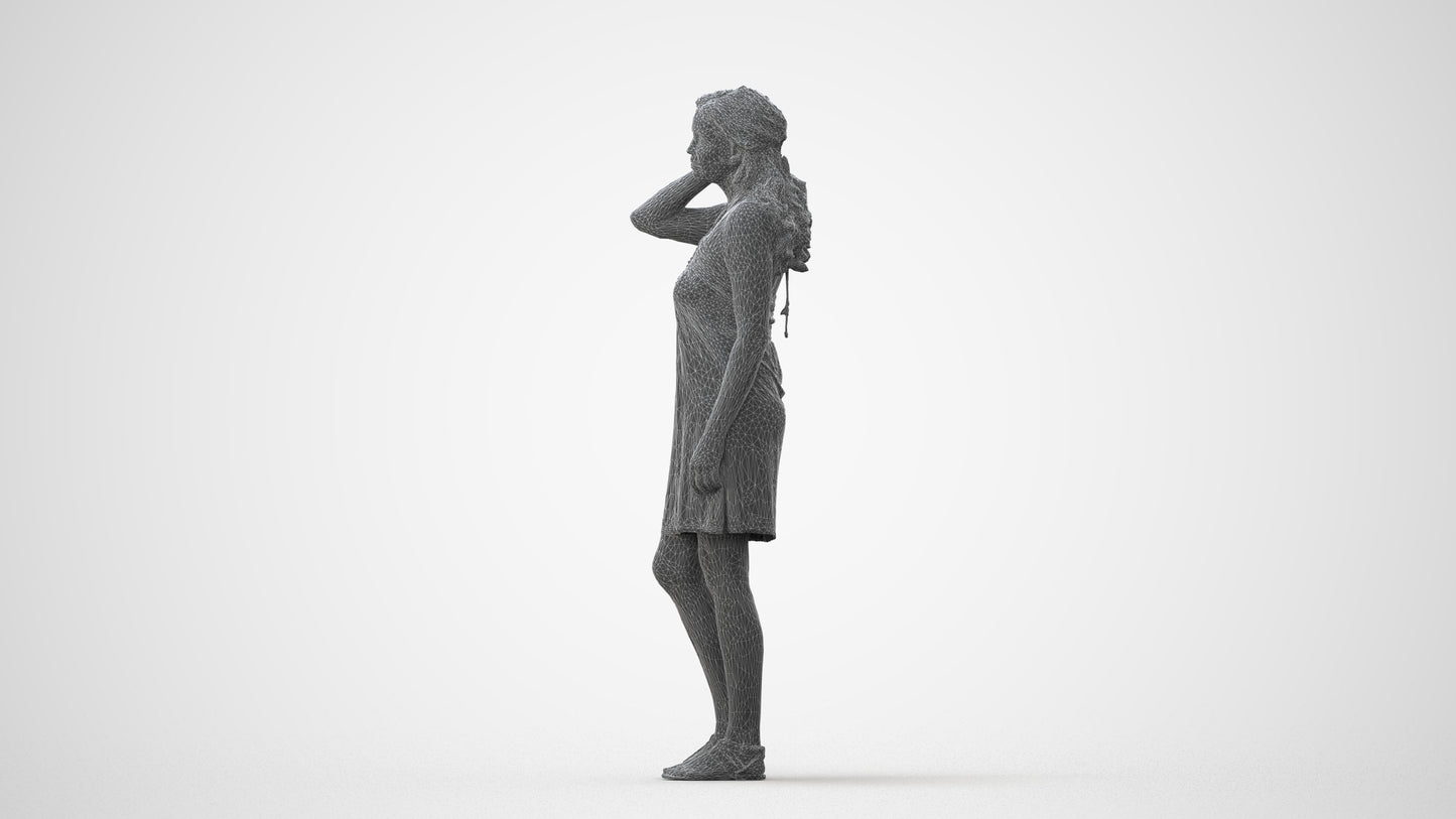 3D human model woman standing, photogrammetry scanned person for archviz, square thumbnail