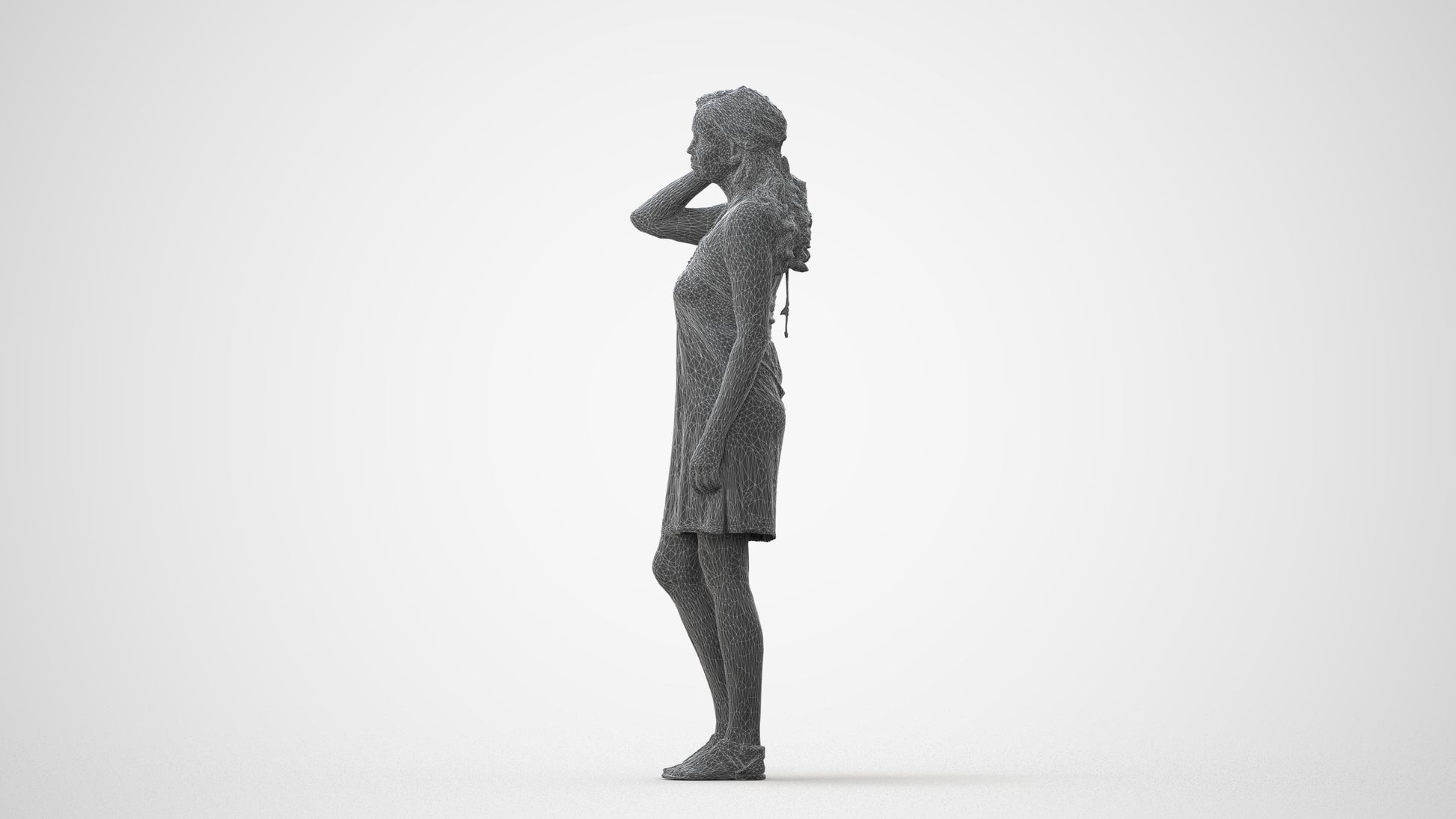3D human model woman standing, photogrammetry scanned person for archviz, square thumbnail
