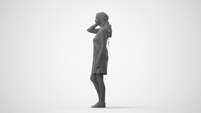 3D human model woman standing, photogrammetry scanned person for archviz, square thumbnail