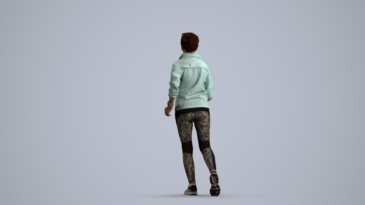3D human model woman sport, photogrammetry scanned person for archviz, front view render