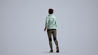 3D human model woman sport, photogrammetry scanned person for archviz, front view render