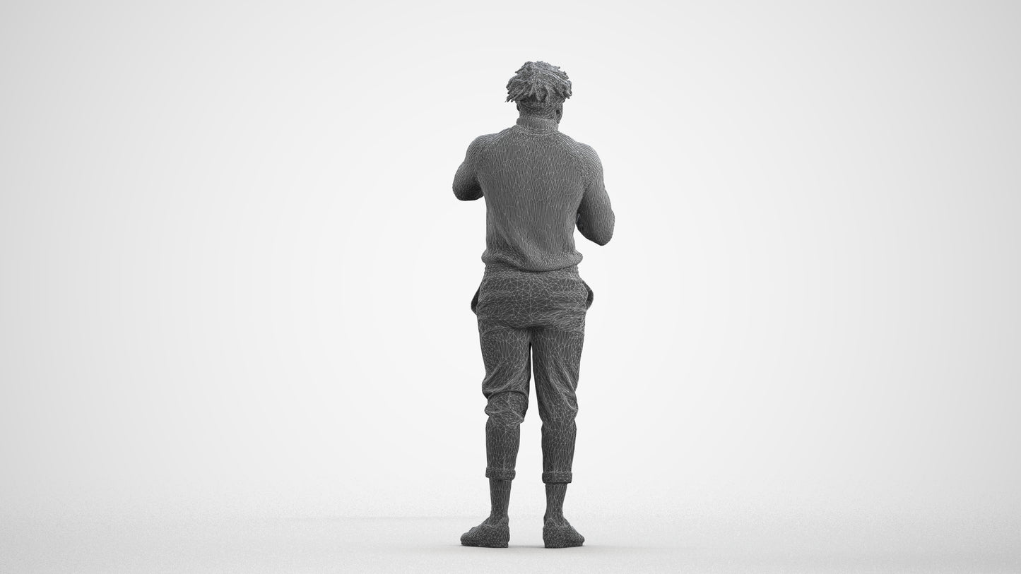 3D people model man casual standing, scanned human for 3ds Max rendering, wireframe front view