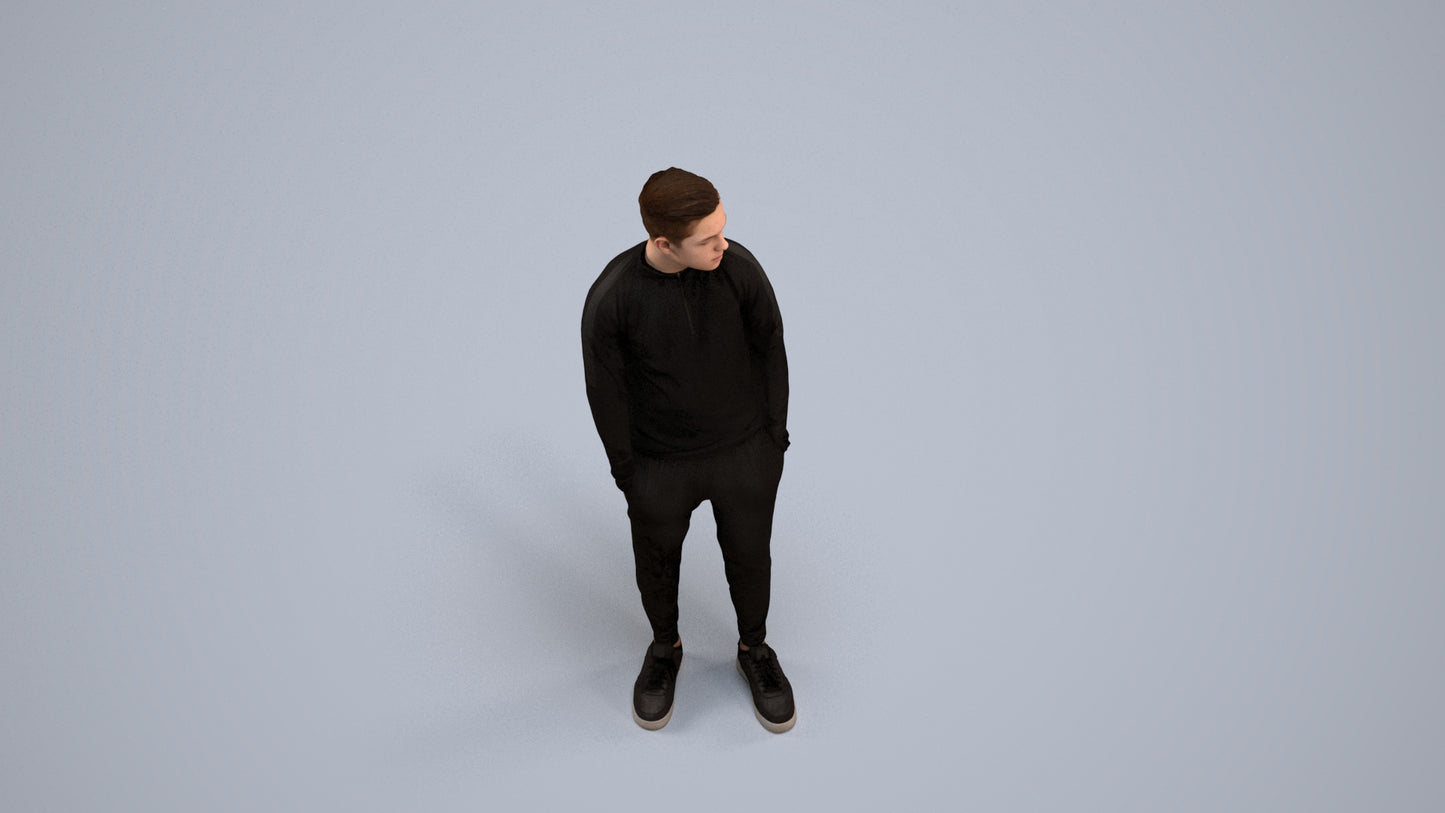 3D scanned boy kids casual, photorealistic archviz people for Enscape and SketchUp, back view render