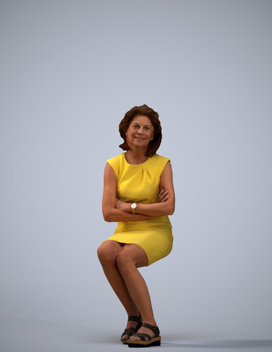 scanned 3D woman business sitting, photogrammetry people for Enscape and V-Ray