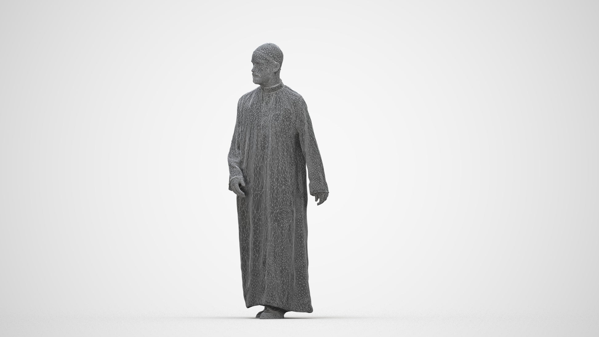 3D people model man walking, scanned human for 3ds Max rendering, wireframe back view