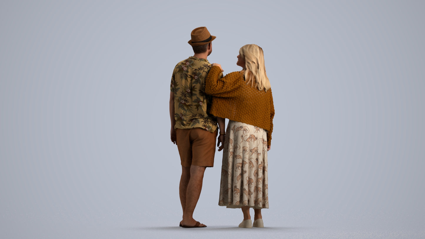 3D human model woman standing, photogrammetry scanned person for archviz, front view render