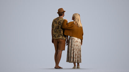 3D human model woman standing, photogrammetry scanned person for archviz, front view render
