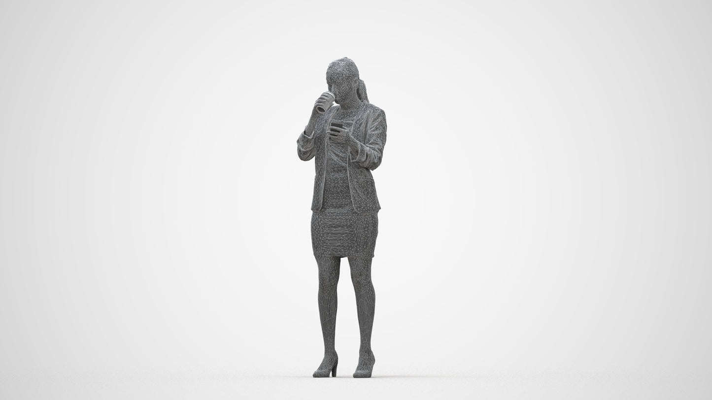 realistic 3D human woman business, archviz people FBX OBJ for Blender, wireframe back view