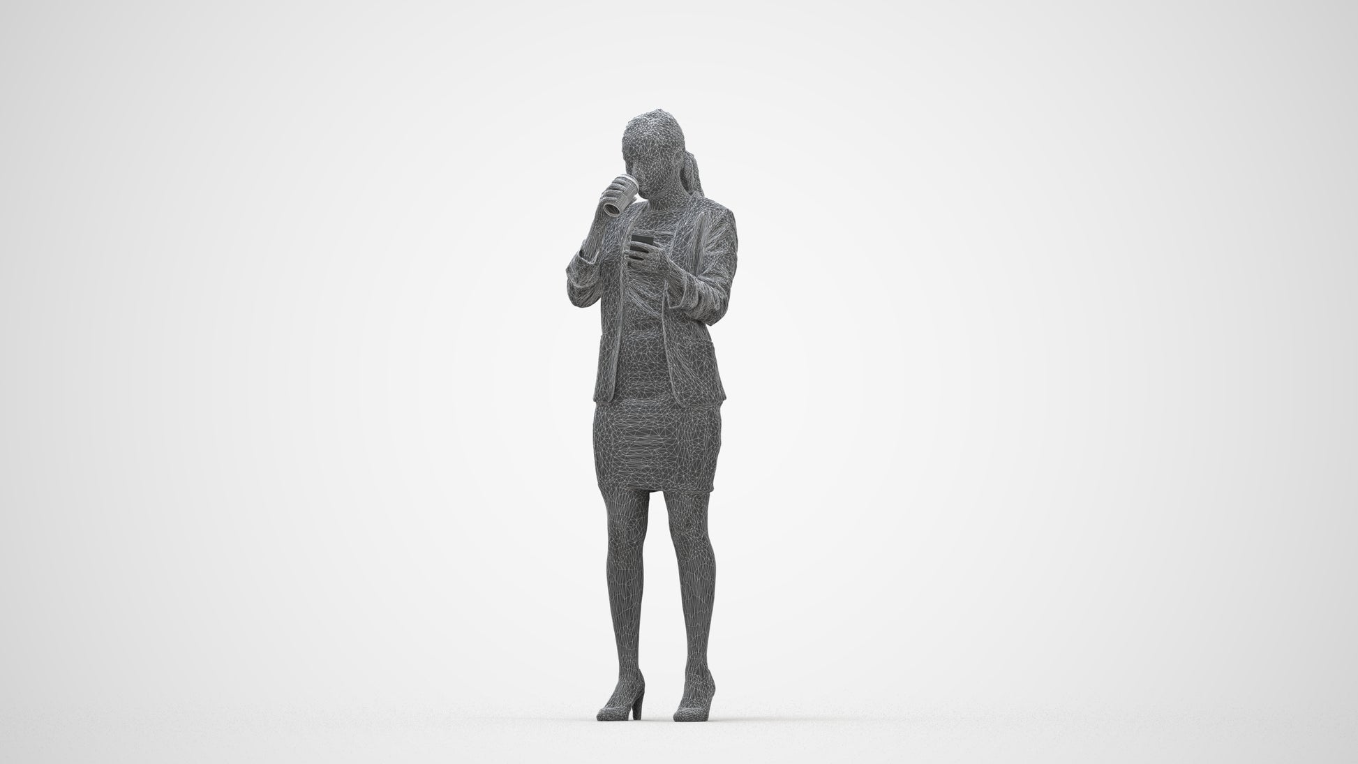 realistic 3D human woman business, archviz people FBX OBJ for Blender, wireframe back view