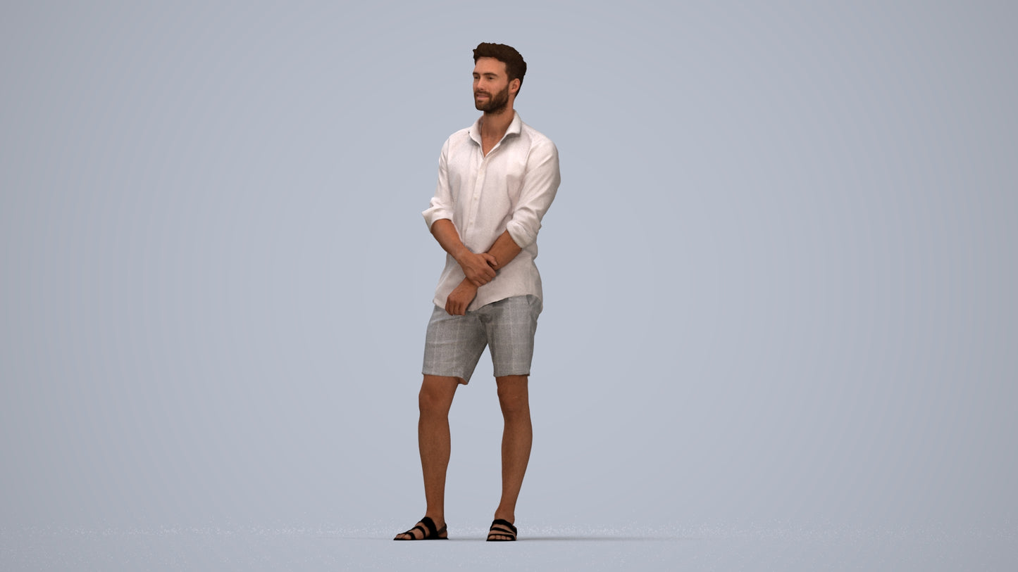 3D scanned man standing casual, photorealistic archviz people for Enscape and SketchUp, top-down view render