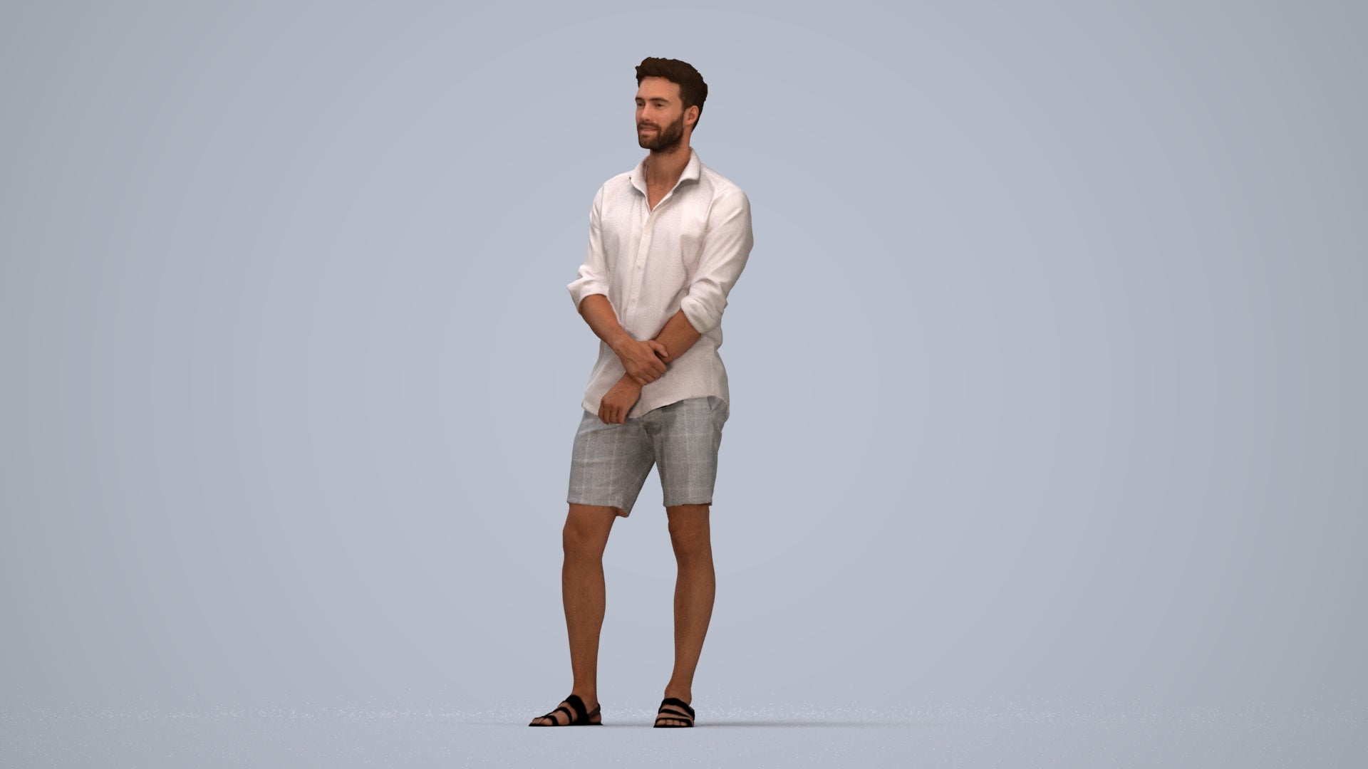 3D scanned man standing casual, photorealistic archviz people for Enscape and SketchUp, top-down view render