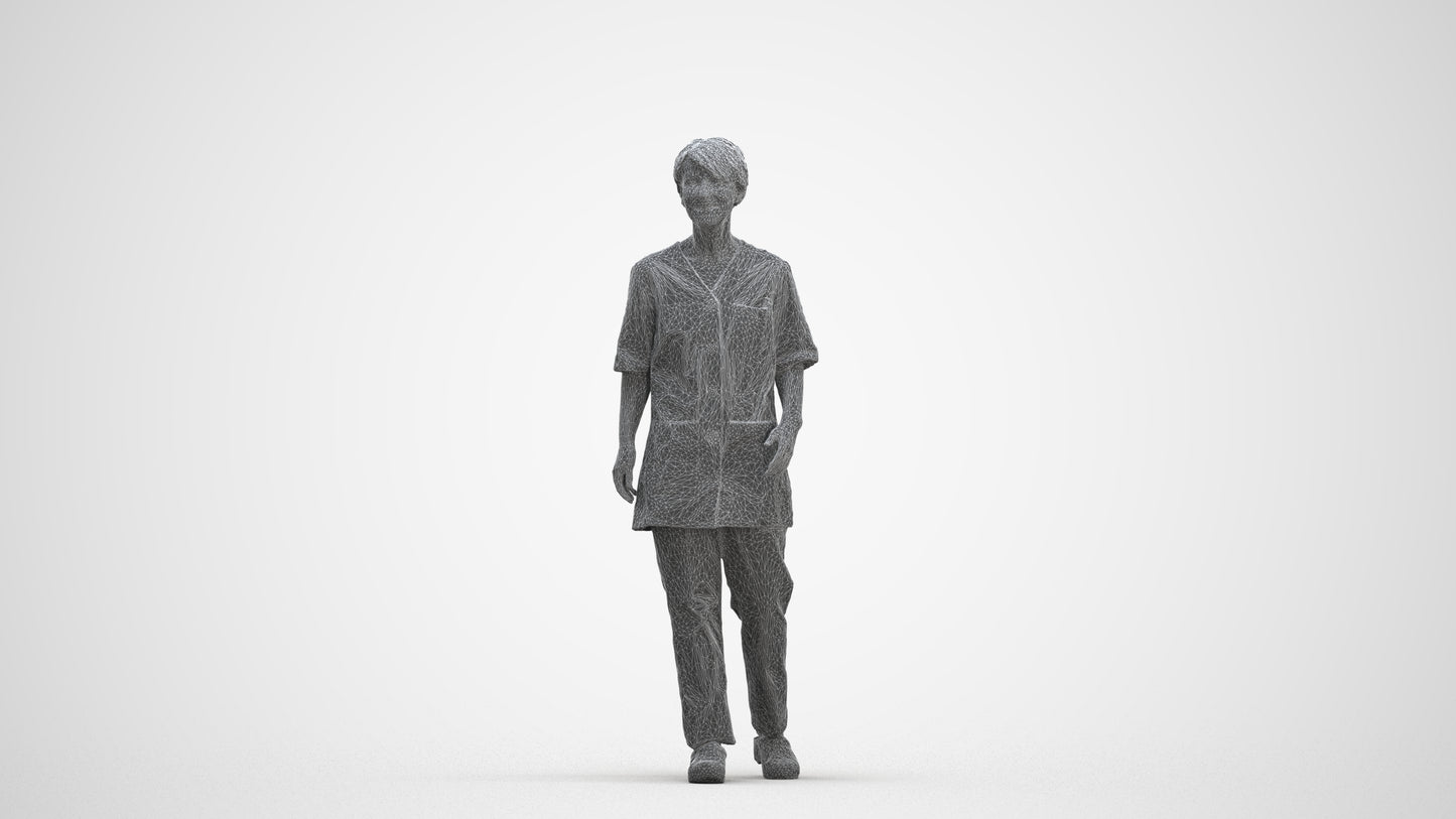 photogrammetry 3D woman standing, realistic human model archviz FBX, three-quarter front view render