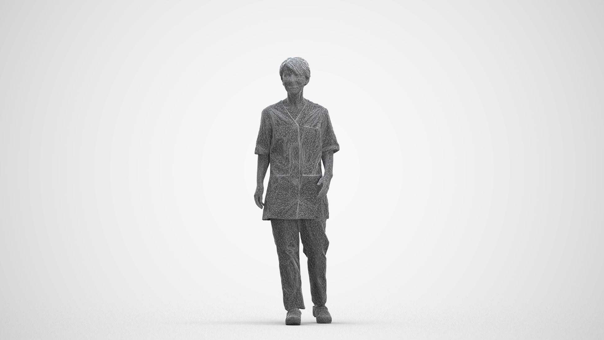 photogrammetry 3D woman standing, realistic human model archviz FBX, three-quarter front view render