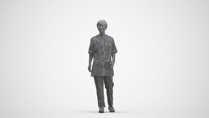 photogrammetry 3D woman standing, realistic human model archviz FBX, three-quarter front view render