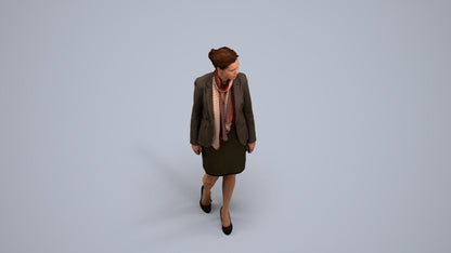 realistic 3D human woman business walking, archviz people FBX OBJ for Blender, back view render